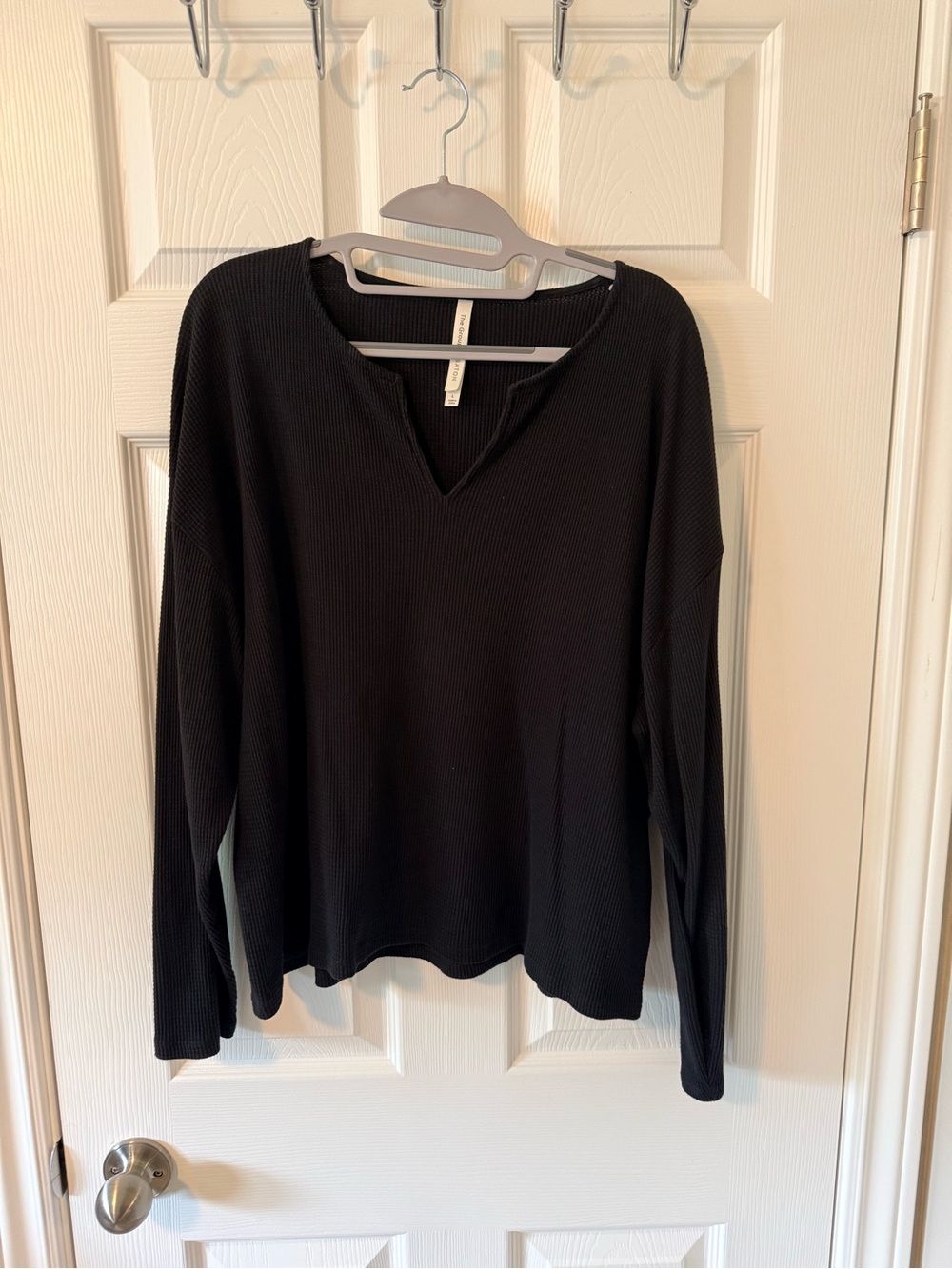 Babaton Black Notch-Neck Long Sleeve Top